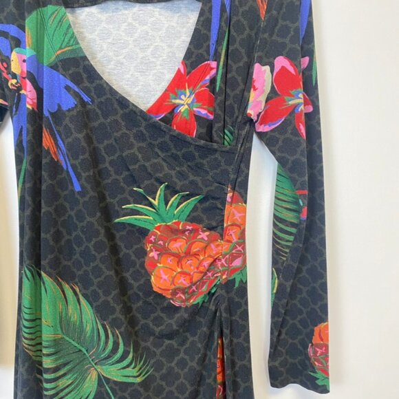 Soft Surroundings Wear Anywhere Tropical Floral Bird Faux Wrap Maxi Dress - Picture 11 of 16